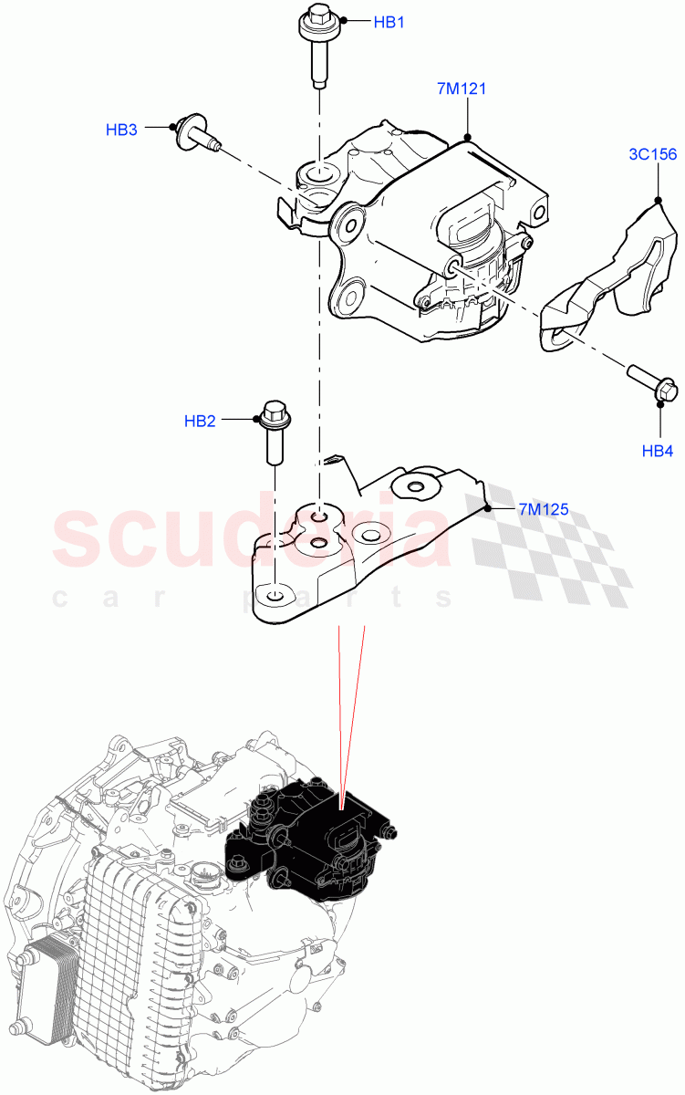 Transmission Mounting(2.0L AJ20P4 Petrol High PTA,9 Speed Auto Trans 9HP50,Halewood (UK),2.0L AJ20P4 Petrol Mid PTA,2.0L AJ20P4 Petrol E100 PTA) of Land Rover Land Rover Range Rover Evoque (2019+) [2.0 Turbo Diesel AJ21D4]