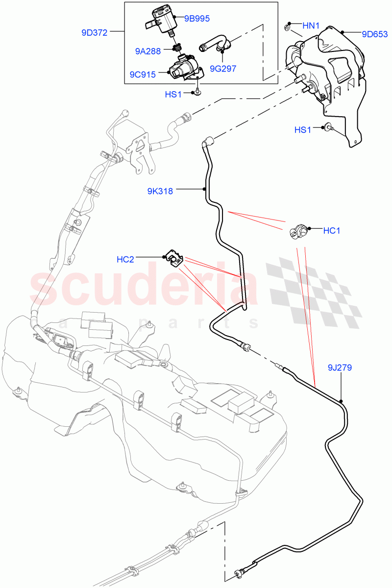 Fuel Lines(5.0L P AJ133 DOHC CDA S/C Enhanced,Petrol Tank With Leak Detection,Pet Tank With Leak Det - Lrg Filter)((V)FROMKA000001) of Land Rover Land Rover Range Rover Velar (2017+) [5.0 OHC SGDI SC V8 Petrol]