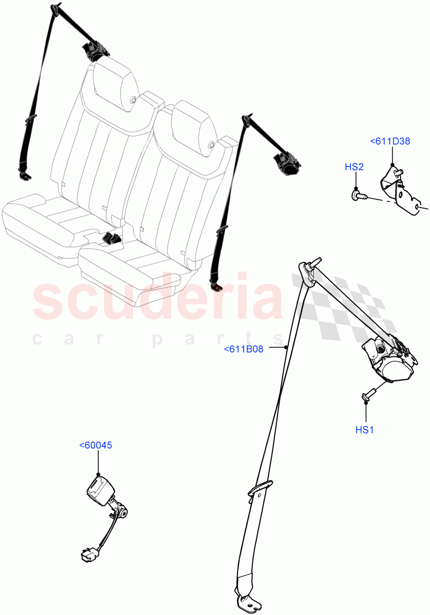 Rear Seat Belts(With Third Row Power Folding Seat) of Land Rover Land Rover Range Rover (2022+) [4.4 V8 Turbo Petrol NC10]