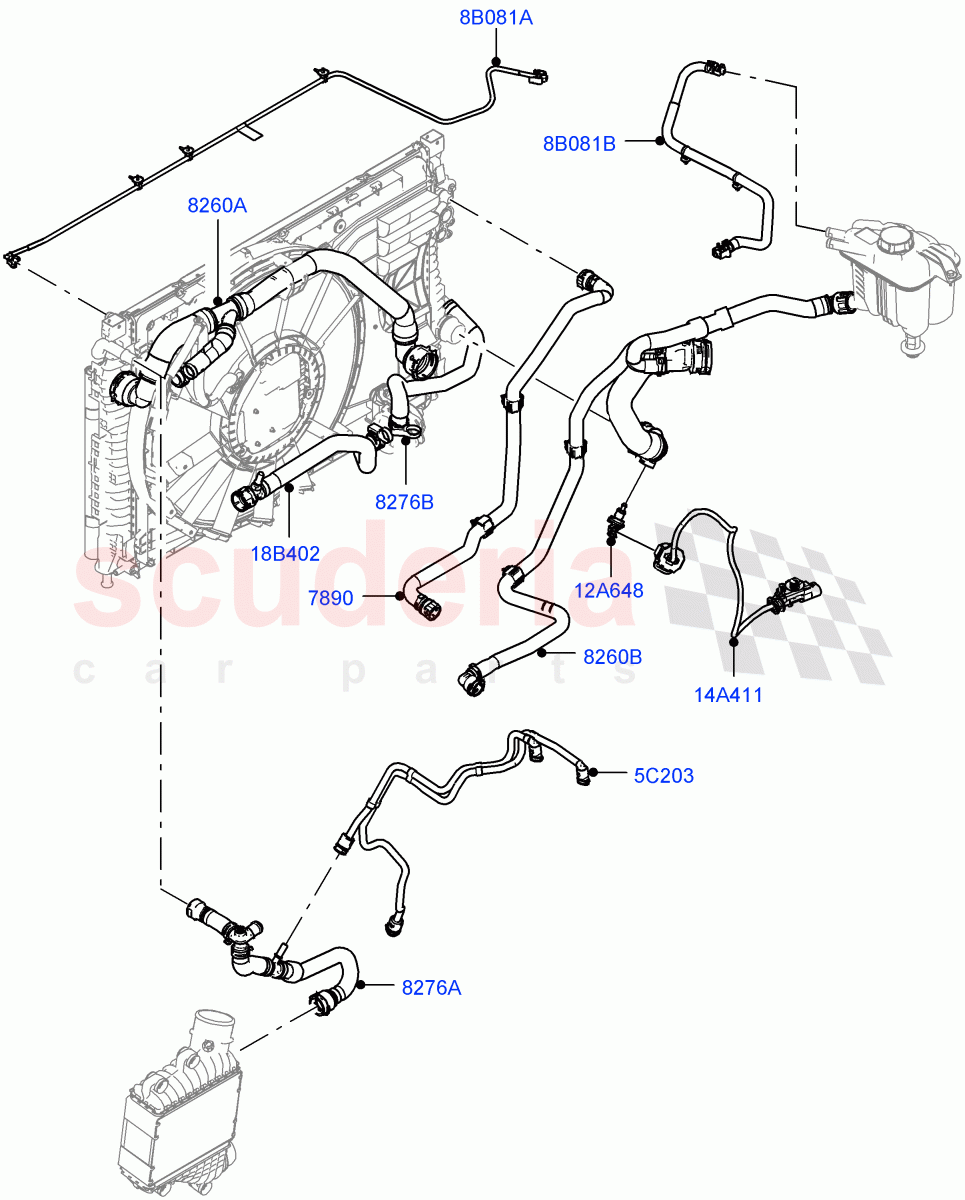 Cooling System Pipes And Hoses (2.0L AJ20D4 Diesel High PTA, 9 Speed Auto Trans 9HP50, Halewood (UK)) of Land Rover Land Rover Range Rover Evoque (2019+) [2.0 Turbo Diesel]
