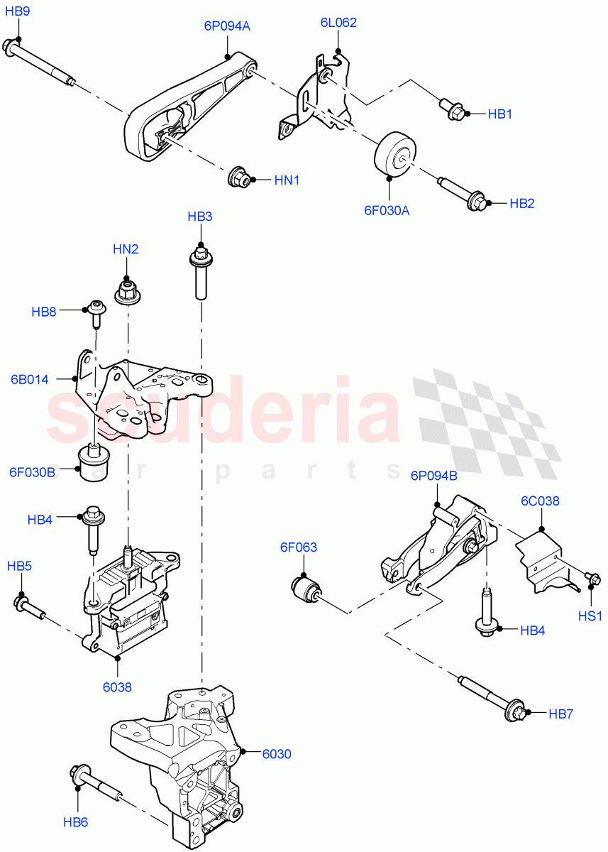 Engine Mounting (1.5L AJ20P3 Petrol High, Changsu (China), 1.5L AJ20P3 Petrol High PHEV) of Land Rover Land Rover Range Rover Evoque (2019+) [2.0 Turbo Petrol AJ200P]