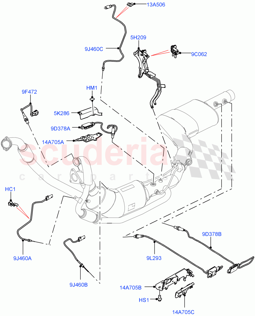 Exhaust Sensors And Modules (3.0 V6 D Gen2 Twin Turbo, EU6D Diesel + DPF Emissions) ((V) FROMKA000001) of Land Rover Land Rover Discovery 5 (2017+) [3.0 Diesel 24V DOHC TC]