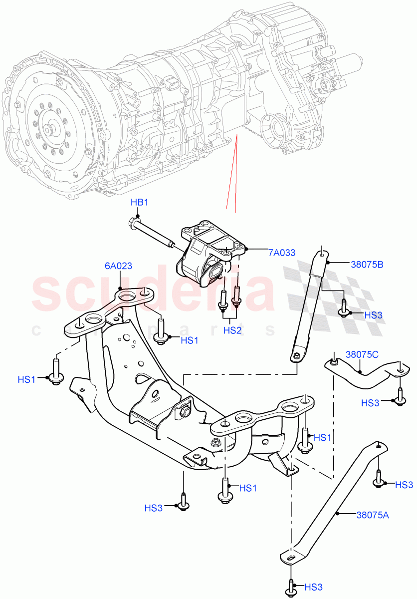 Transmission Mounting (Solihull Plant Build) (2.0L I4 DSL MID DOHC AJ200, 2.0L I4 DSL HIGH DOHC AJ200) ((V) FROMHA000001) of Land Rover Land Rover Discovery 5 (2017+) [2.0 Turbo Diesel]