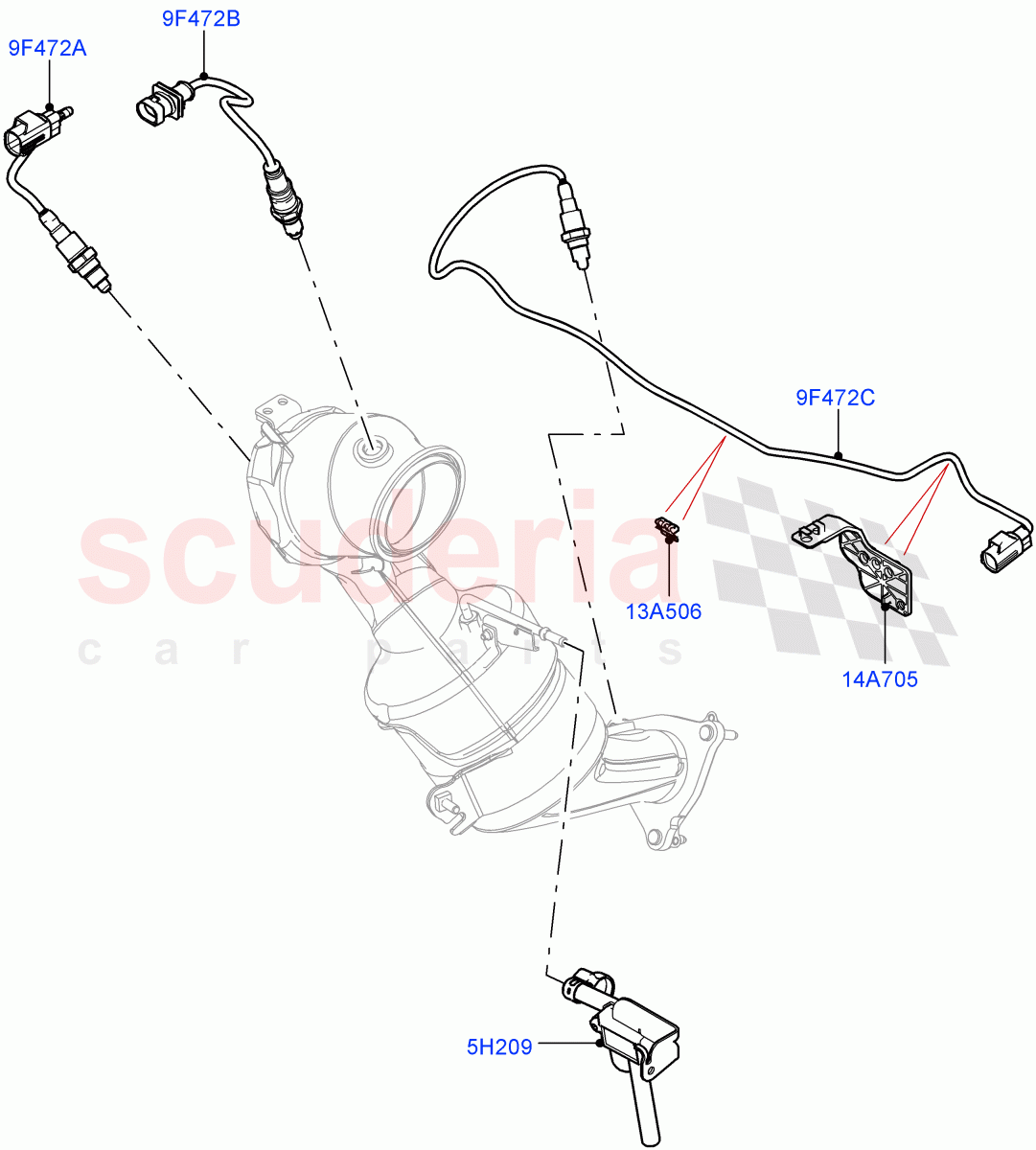 Exhaust Sensors And Modules(2.0L I4 High DOHC AJ200 Petrol,Changsu (China),2.0L I4 Mid DOHC AJ200 Petrol) of Land Rover Land Rover Discovery Sport (2015+) [2.0 Turbo Petrol AJ200P]