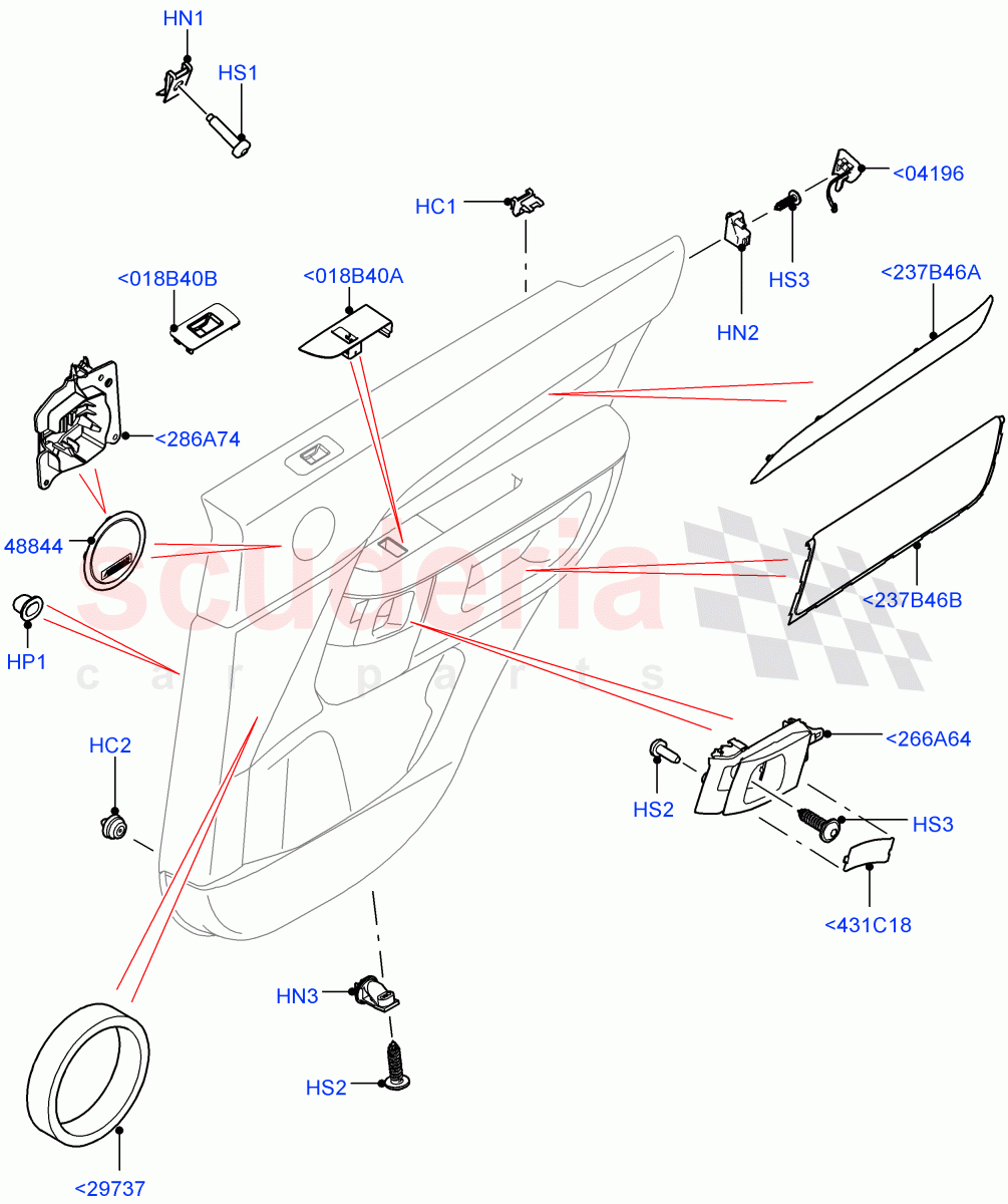 Rear Door Trim Installation(Solihull Plant Build)((V)FROMHA000001) of Land Rover Land Rover Discovery 5 (2017+) [2.0 Turbo Petrol AJ200P]