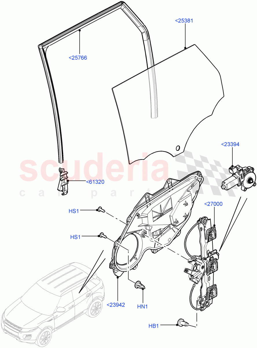 Rear Door Glass And Window Controls (5 Door, Halewood (UK)) of Land Rover Land Rover Range Rover Evoque (2012-2018) [2.0 Turbo Petrol GTDI]