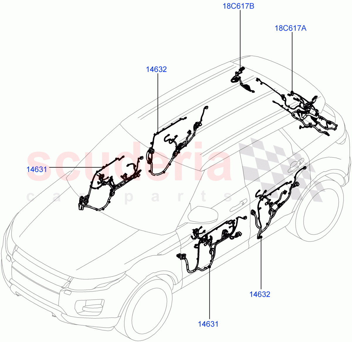 Wiring - Body Closures(Front And Rear Doors)(5 Door,Halewood (UK))((V)FROMHH000001,(V)TOHH999999) of Land Rover Land Rover Range Rover Evoque (2012-2018) [2.0 Turbo Petrol GTDI]