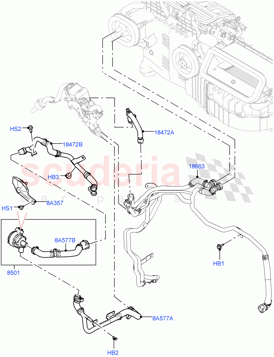 Heater Hoses (3.0L AJ20P6 Petrol High, Fuel Fired Heater With Park Heat, Premium Air Conditioning-Front/Rear, Fuel Heater W/Pk Heat With Remote) ((V) FROMP2000001) of Land Rover Land Rover Defender (2020+) [2.0 Turbo Diesel]