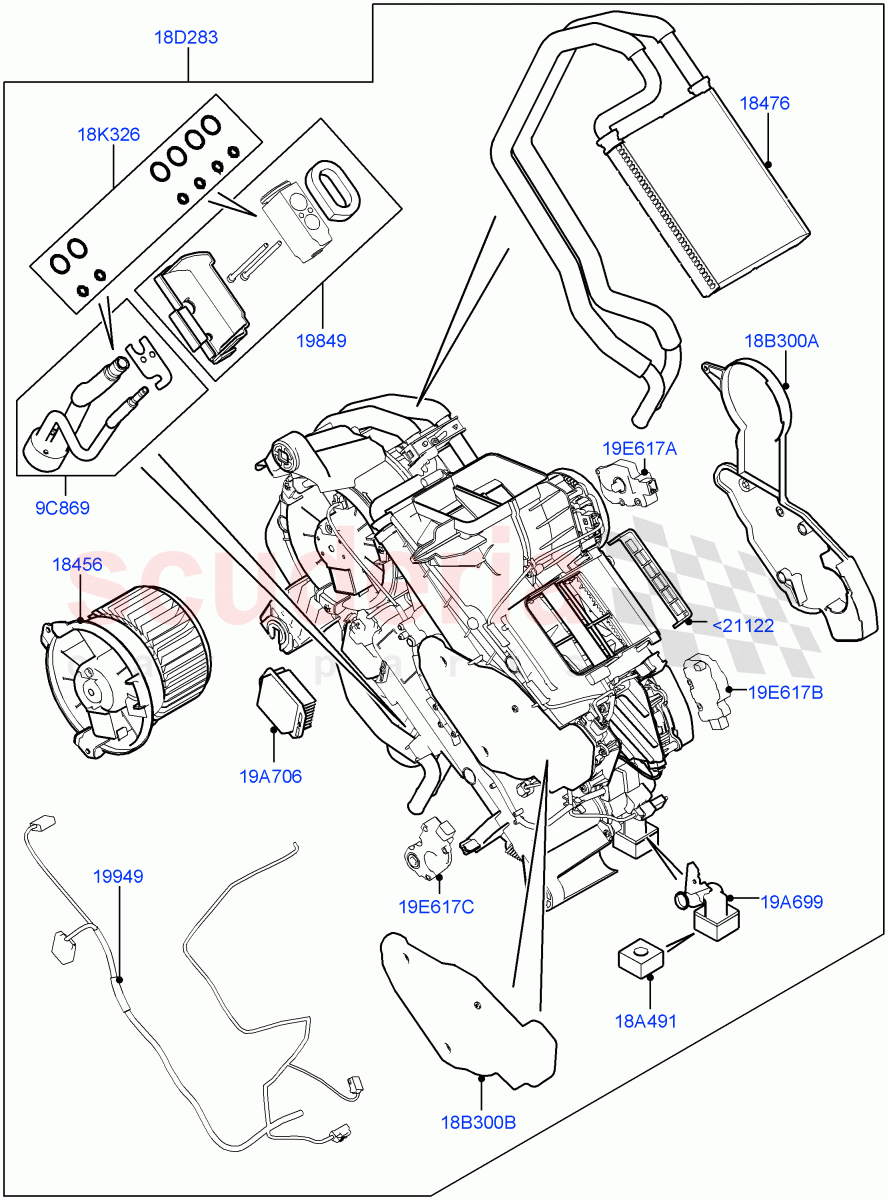 Heater/Air Cond.Internal Components(Auxiliary Heater)(Premium Air Con Hybrid Front/Rear,With Air Conditioning - Front/Rear)((V)TOJA999999) of Land Rover Land Rover Range Rover (2012-2021) [5.0 OHC SGDI NA V8 Petrol]