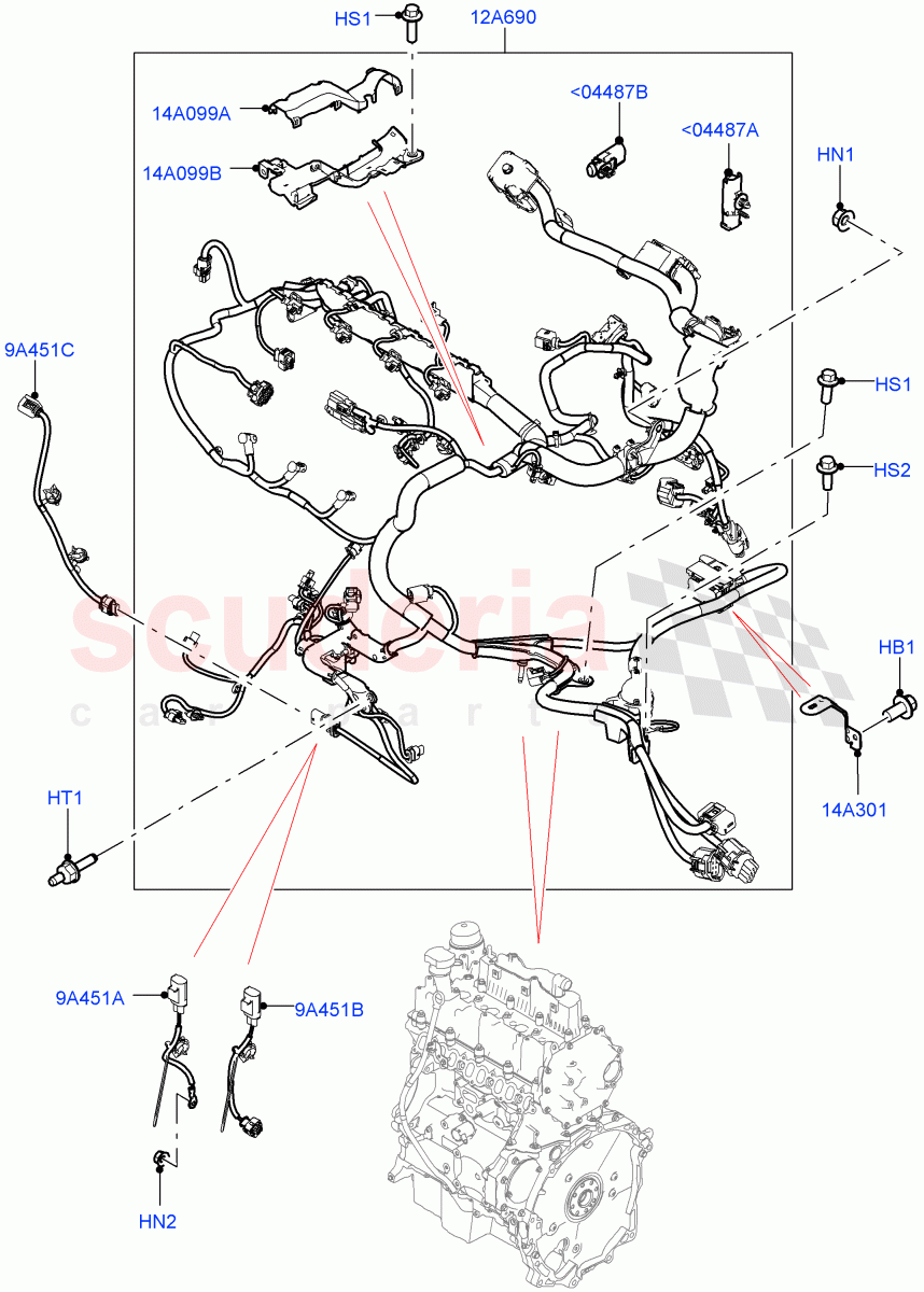 Electrical Wiring - Engine And Dash (Engine) (2.0L AJ20D4 Diesel LF PTA, 9 Speed Auto Trans 9HP50, Halewood (UK), 2.0L AJ20D4 Diesel Mid PTA, 2.0L AJ20D4 Diesel High PTA) ((V) FROMLH000001) of Land Rover Land Rover Discovery Sport (2015+) [1.5 I3 Turbo Petrol AJ20P3]