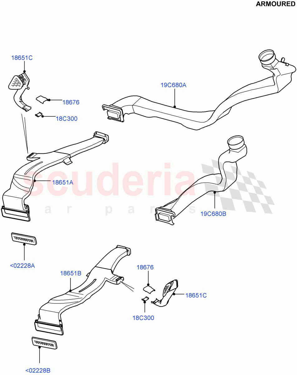 Air Vents, Louvres And Ducts (Under Rear Seat) (Armoured, Premium Air Con Hybrid Front/Rear, With Air Conditioning - Front/Rear) ((V) FROMEA000001) of Land Rover Land Rover Range Rover (2012-2021) [3.0 I6 Turbo Petrol AJ20P6]