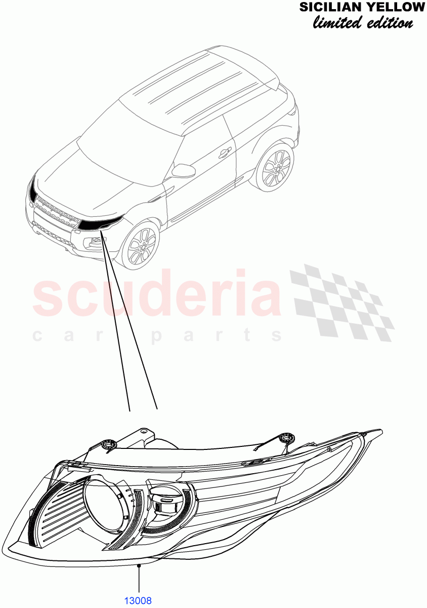 Headlamps And Front Flasher Lamps(Sicilian Yellow Limited Edition,Halewood (UK))((V)FROMDH000001) of Land Rover Land Rover Range Rover Evoque (2012-2018) [2.0 Turbo Petrol GTDI]