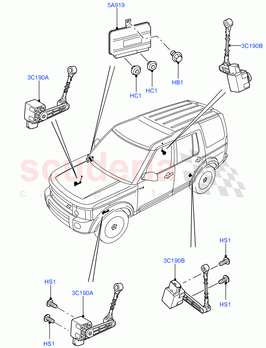 Air Suspension Controls/Electrics (With Four Corner Air Suspension) ((V) FROMAA000001) of Land Rover Land Rover Discovery 4 (2010-2016) [3.0 DOHC GDI SC V6 Petrol]