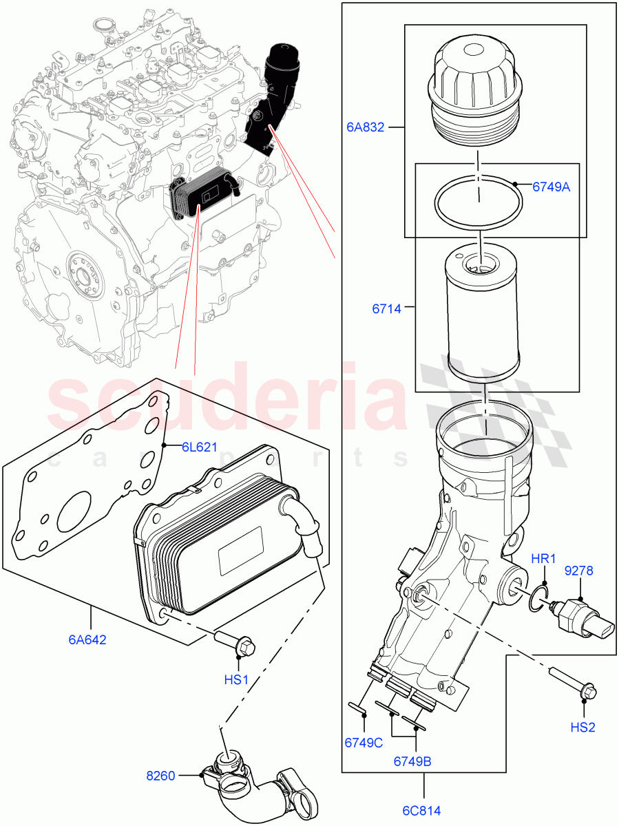 Oil Cooler And Filter (1.5L AJ20P3 Petrol High, 8 Speed Automatic Trans 8G30, Changsu (China), 1.5L AJ20P3 Petrol High PHEV) of Land Rover Land Rover Discovery Sport (2015+) [1.5 I3 Turbo Petrol AJ20P3]