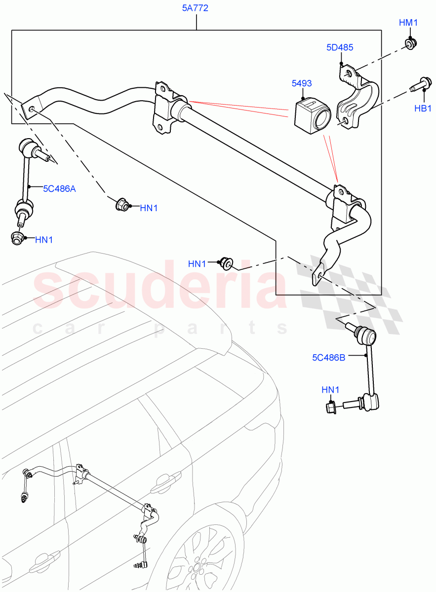 Rear Cross Member & Stabilizer Bar(Conventional Stabilizer Bar)(With Four Corner Air Suspension,Less ACE Suspension,With Standard Duty Coil Spring Susp) of Land Rover Land Rover Range Rover Sport (2014+) [3.0 I6 Turbo Petrol AJ20P6]