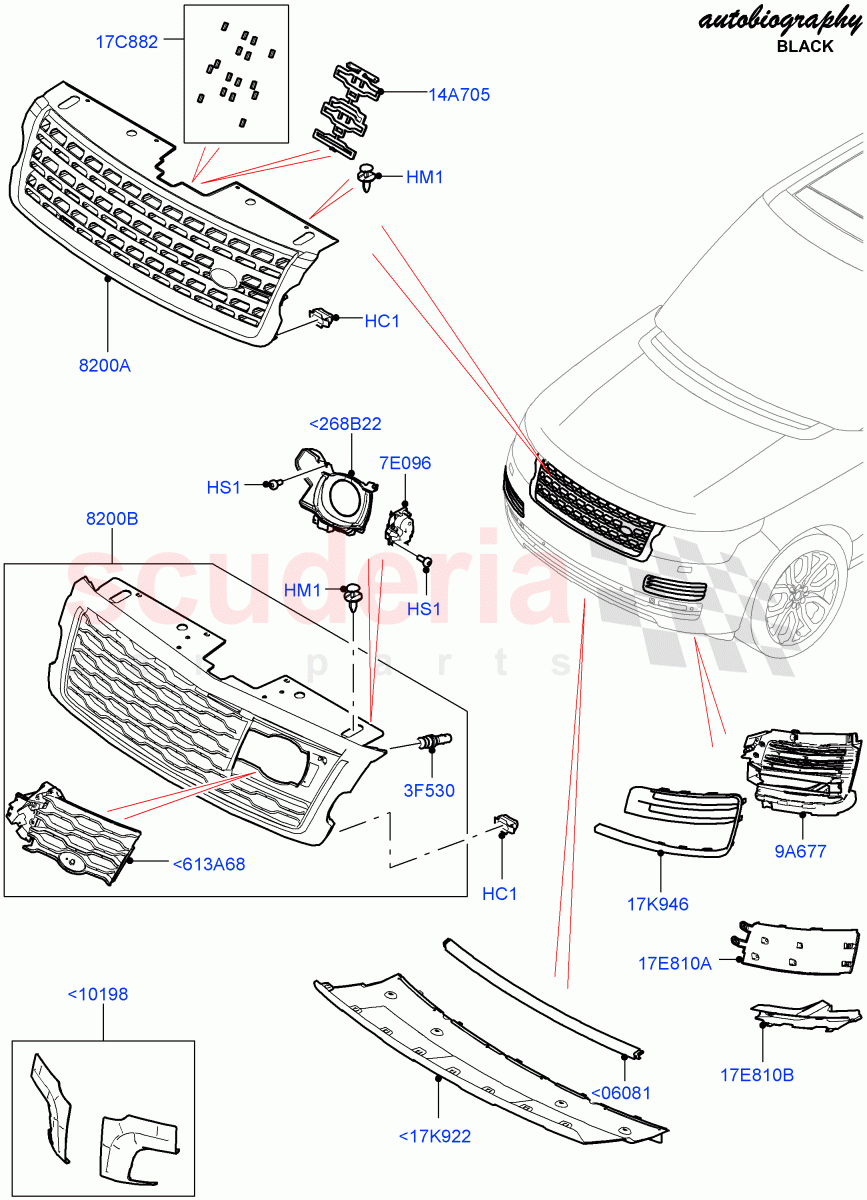 Radiator Grille And Front Bumper(Autobiography Black / SV Autobiography)(Bumper - SVA Body Color/Atlas/Atlas,Front Bumper - Graphite Atlas)((V)FROMJA000001) of Land Rover Land Rover Range Rover (2012-2021) [5.0 OHC SGDI SC V8 Petrol]