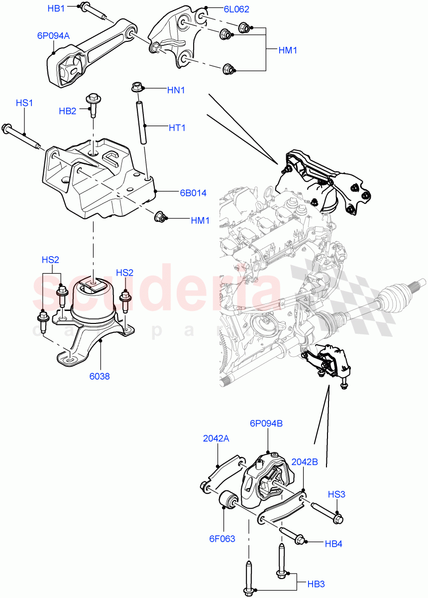 Engine Mounting (2.0L 16V TIVCT T/C 240PS Petrol, Changsu (China)) ((V) FROMFG000001) of Land Rover Land Rover Discovery Sport (2015+) [2.0 Turbo Petrol GTDI]