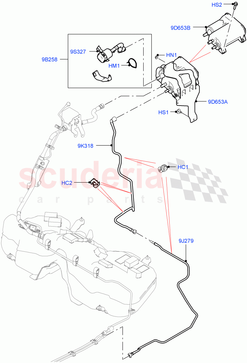 Fuel Lines (3.0L DOHC GDI SC V6 PETROL, Pet Tank W/O Leak Det - Std Filter) ((V) FROMKA000001) of Land Rover Land Rover Range Rover Velar (2017+) [3.0 DOHC GDI SC V6 Petrol]