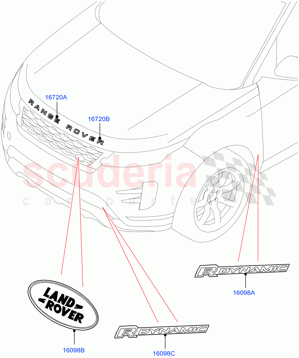 Name Plates(Front Section)(Itatiaia (Brazil)) of Land Rover Land Rover Range Rover Evoque (2019+) [1.5 I3 Turbo Petrol AJ20P3]