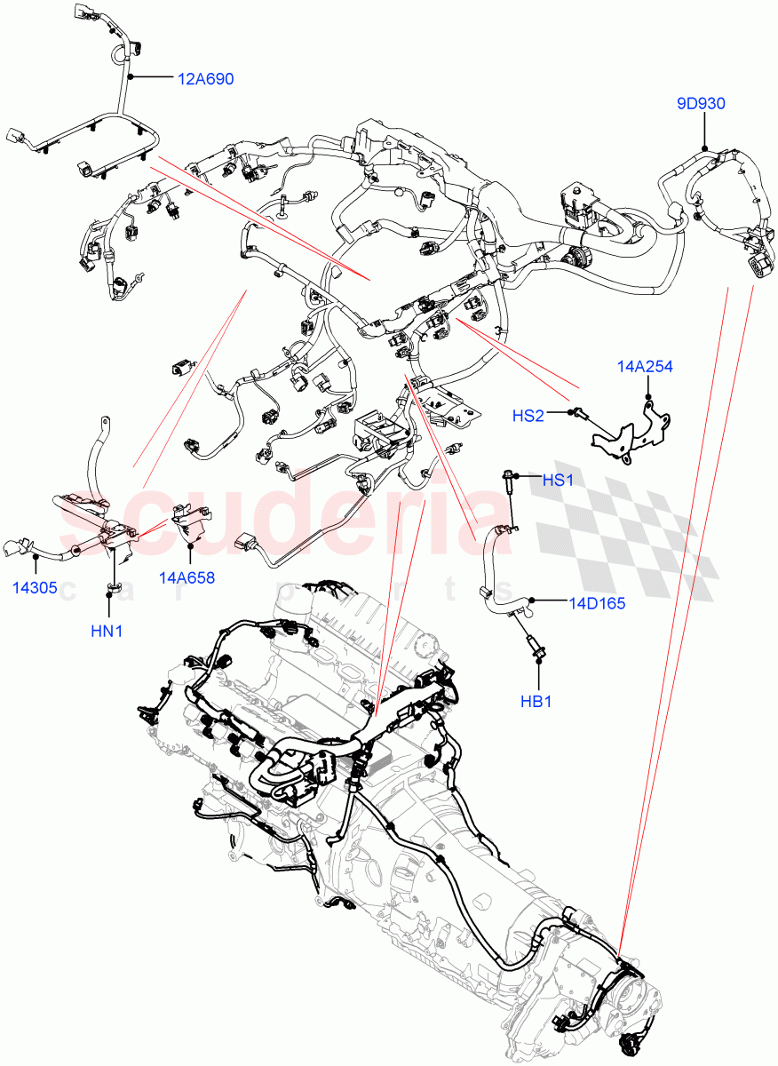 Engine Harness (3.0L DOHC GDI SC V6 PETROL, 5.0L P AJ133 DOHC CDA S/C Enhanced) of Land Rover Land Rover Range Rover Velar (2017+) [2.0 Turbo Diesel]