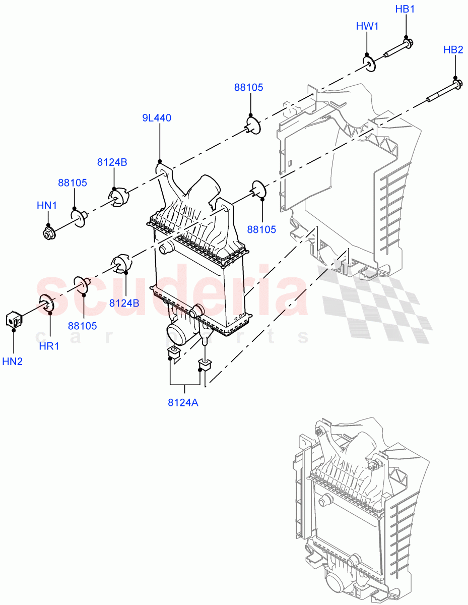 Intercooler/Air Ducts And Hoses (Nitra Plant Build, Water Charge Air Cooler) (3.0 V6 D Low MT ROW, 3.0 V6 D Gen2 Mono Turbo, 3.0 V6 D Gen2 Twin Turbo) ((V) FROMK2000001) of Land Rover Land Rover Discovery 5 (2017+) [3.0 Diesel 24V DOHC TC]