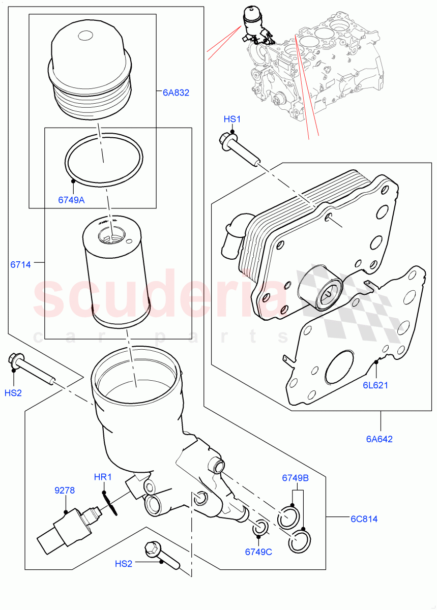 Oil Cooler And Filter (Solihull Plant Build) (2.0L I4 High DOHC AJ200 Petrol, 2.0L AJ200P Hi PHEV, 2.0L I4 Mid DOHC AJ200 Petrol) ((V) FROMHA000001) of Land Rover Land Rover Range Rover (2012-2021) [2.0 Turbo Petrol AJ200P]