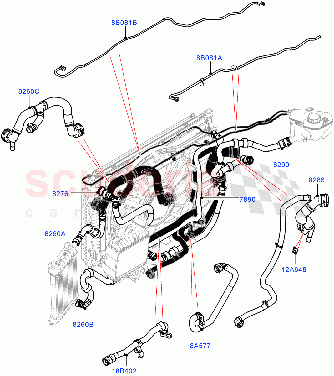 Cooling System Pipes And Hoses (2.0L I4 High DOHC AJ200 Petrol, Less Active Tranmission Warming) ((V) FROMJH000001) of Land Rover Land Rover Discovery Sport (2015+) [2.0 Turbo Petrol AJ200P]