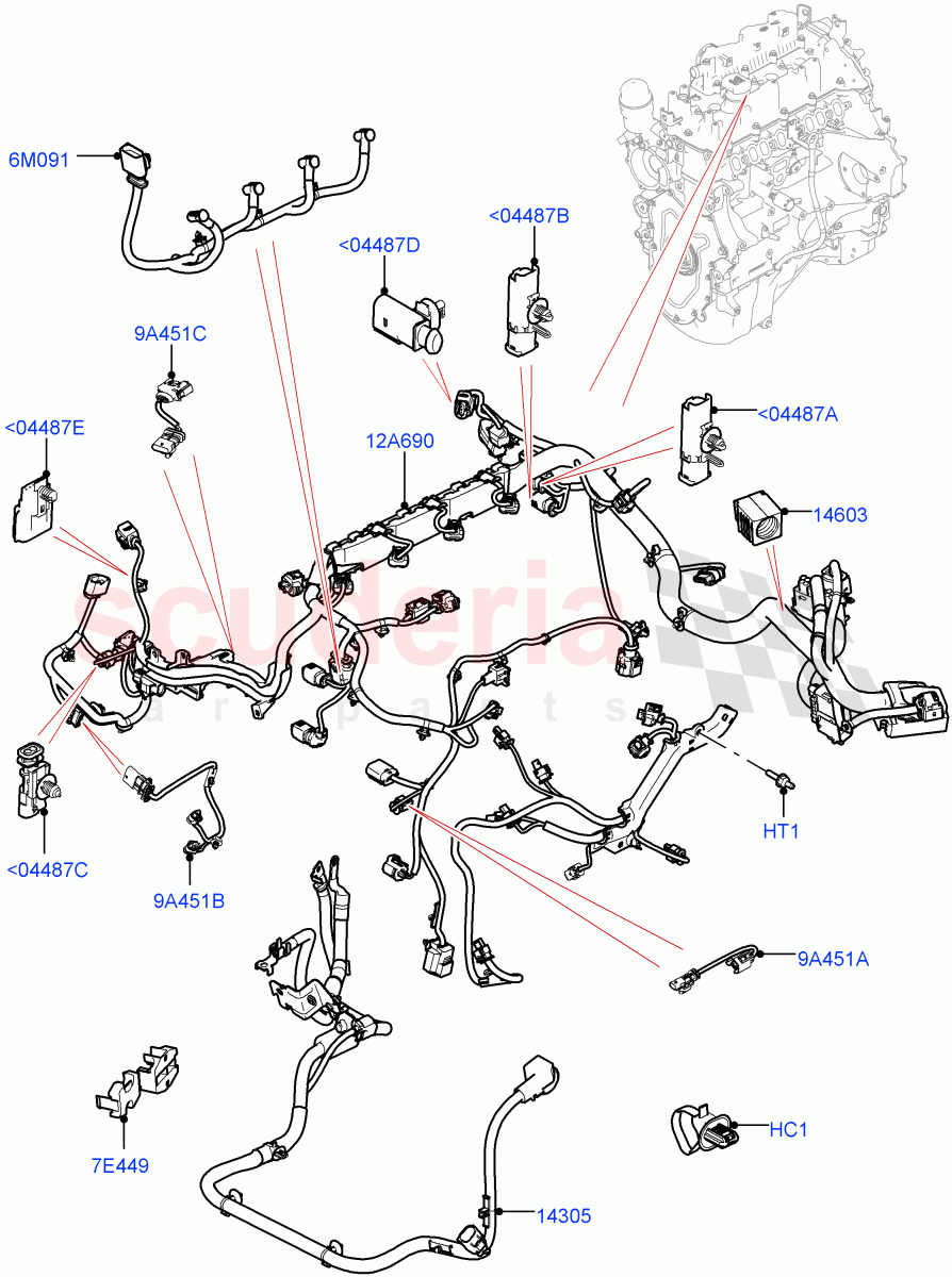 Engine Harness (Solihull Plant Build) (2.0L I4 DSL MID DOHC AJ200, 2.0L I4 DSL HIGH DOHC AJ200) ((V) FROMHA000001) of Land Rover Land Rover Discovery 5 (2017+) [3.0 I6 Turbo Diesel AJ20D6]