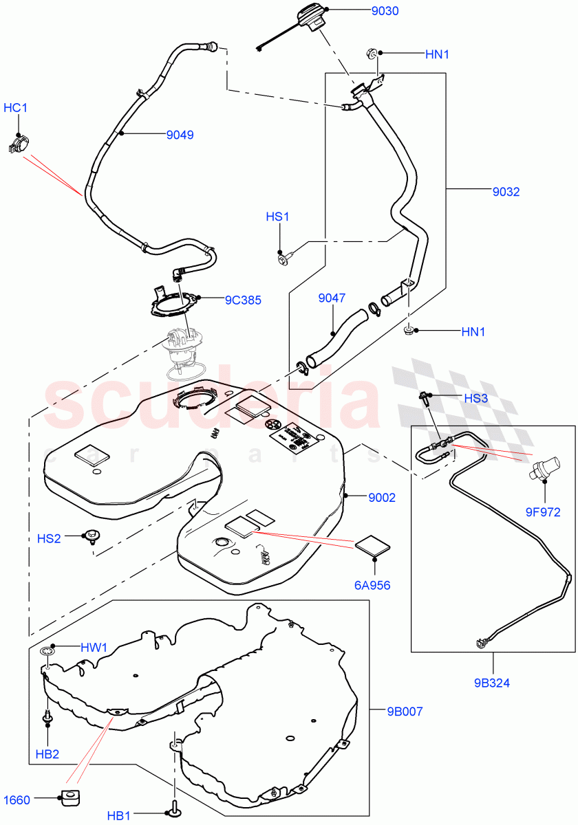 Fuel Tank & Related Parts (3.0L AJ20P6 Petrol High) ((V) FROMKA000001) of Land Rover Land Rover Range Rover (2012-2021) [3.0 I6 Turbo Petrol AJ20P6]