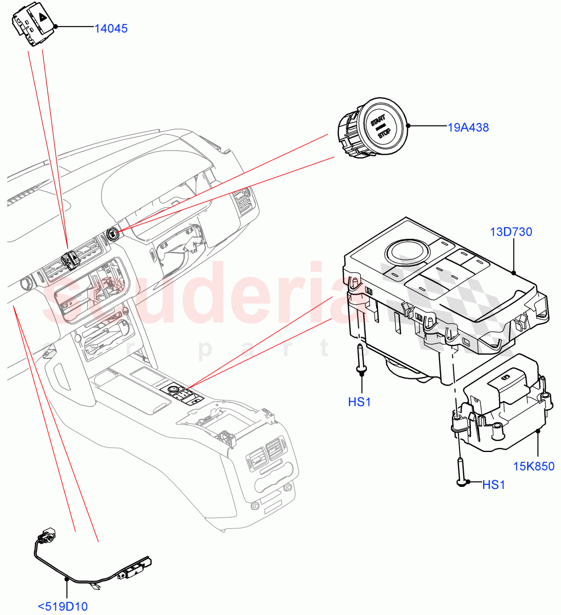 Switches (Console) ((V) FROMJA000001) of Land Rover Land Rover Range Rover (2012-2021) [5.0 OHC SGDI SC V8 Petrol]