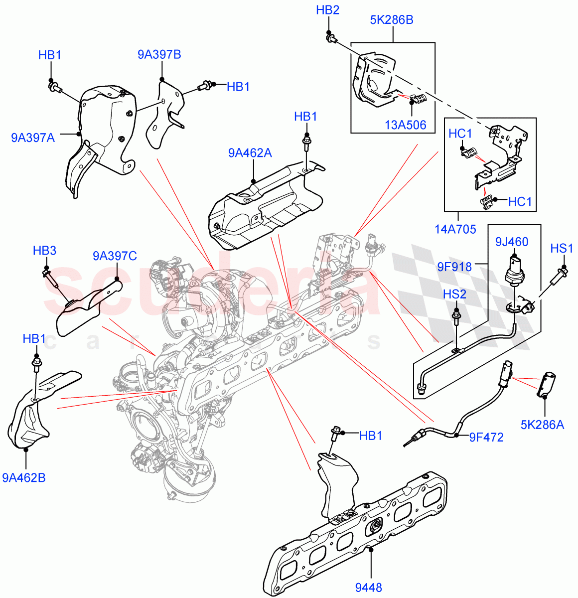 Turbocharger(Turbocharger Related Parts)(3.0L AJ20D6 Diesel High)((V)FROMLA000001) of Land Rover Land Rover Range Rover (2012-2021) [3.0 I6 Turbo Diesel AJ20D6]