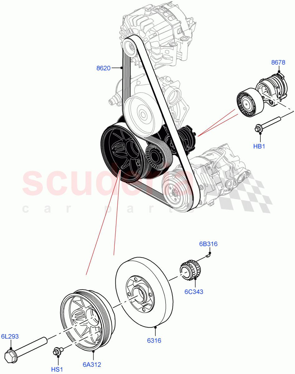 Pulleys And Drive Belts(4.4 V8 Turbo Petrol (NC10)) of Land Rover Land Rover Range Rover (2022+) [4.4 V8 Turbo Petrol NC10]