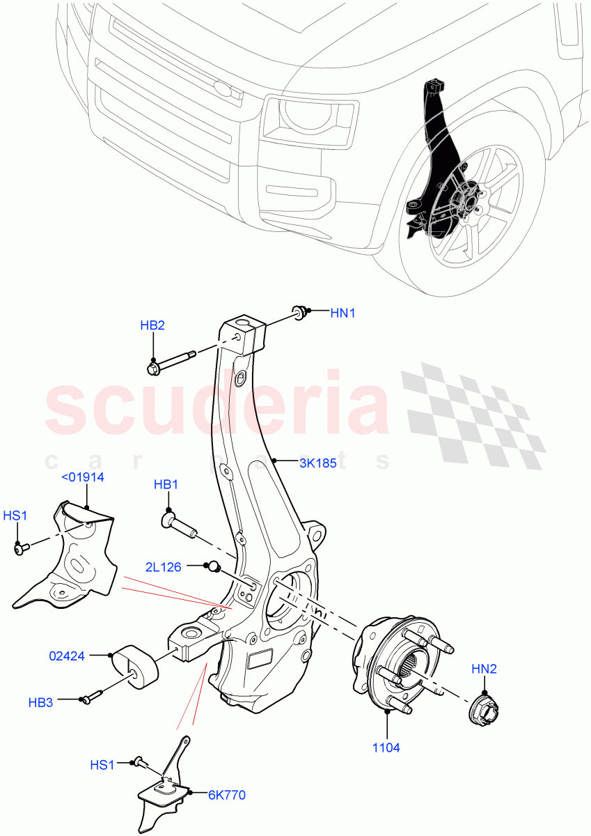 Front Knuckle And Hub(Disc And Caliper Size-Frt 18/RR 18,Disc And Caliper Size-Frt 19/RR 19)((V)TOL2999999) of Land Rover Land Rover Defender (2020+) [3.0 I6 Turbo Diesel AJ20D6]