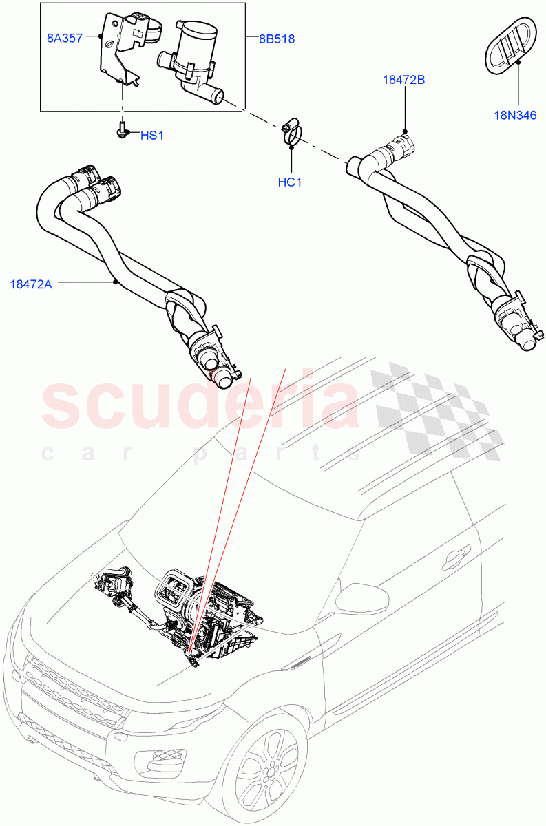 Heater Hoses (2.0L I4 DSL MID DOHC AJ200, Halewood (UK), 2.0L I4 DSL HIGH DOHC AJ200) ((V) FROMHH000001) of Land Rover Land Rover Range Rover Evoque (2012-2018) [2.2 Single Turbo Diesel]