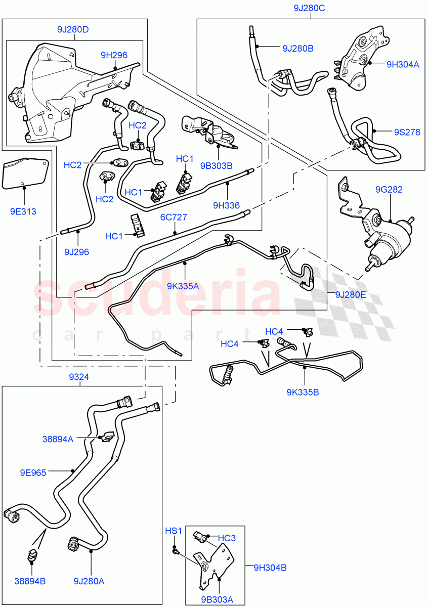 Fuel Lines (3.6L V8 32V DOHC EFi Diesel Lion) ((V) FROM7A000001, (V) TO9A999999) of Land Rover Land Rover Range Rover Sport (2005-2009) [3.6 V8 32V DOHC EFI Diesel]