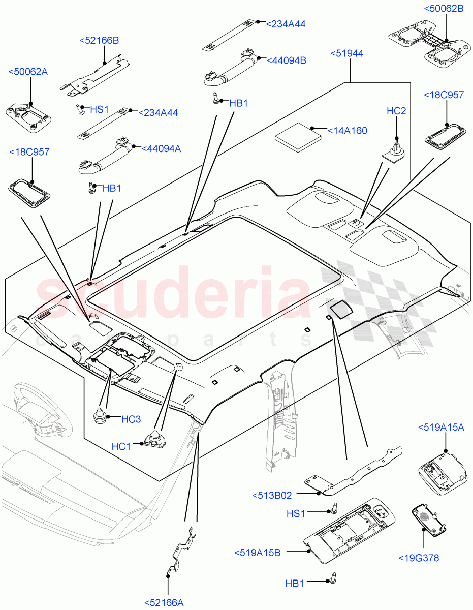 Headlining And Sun Visors(With Roof Conversion-Panorama Power,Interior Trim - Morzine,With Roof Conversion-Panorama Roof) of Land Rover Land Rover Range Rover Sport (2014+) [3.0 DOHC GDI SC V6 Petrol]