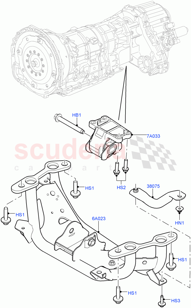 Transmission Mounting (5.0L P AJ133 DOHC CDA S/C Enhanced, 5.0 Petrol AJ133 DOHC CDA) ((V) FROMJA000001) of Land Rover Land Rover Range Rover (2012-2021) [5.0 OHC SGDI SC V8 Petrol]