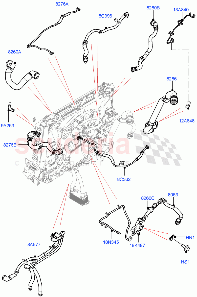 Cooling System Pipes And Hoses (2.0L I4 Mid DOHC AJ200 Petrol, Less Engine Cooling System) ((V) FROMMA000001) of Land Rover Land Rover Range Rover Velar (2017+) [2.0 Turbo Petrol AJ200P]