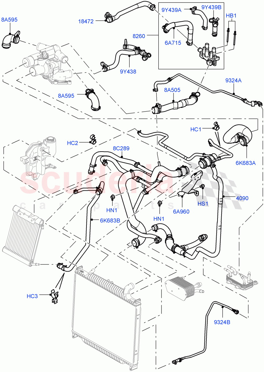 Cooling System Pipes And Hoses (3.6L V8 32V DOHC EFi Diesel Lion) ((V) FROMAA000001) of Land Rover Land Rover Range Rover (2010-2012) [3.6 V8 32V DOHC EFI Diesel]
