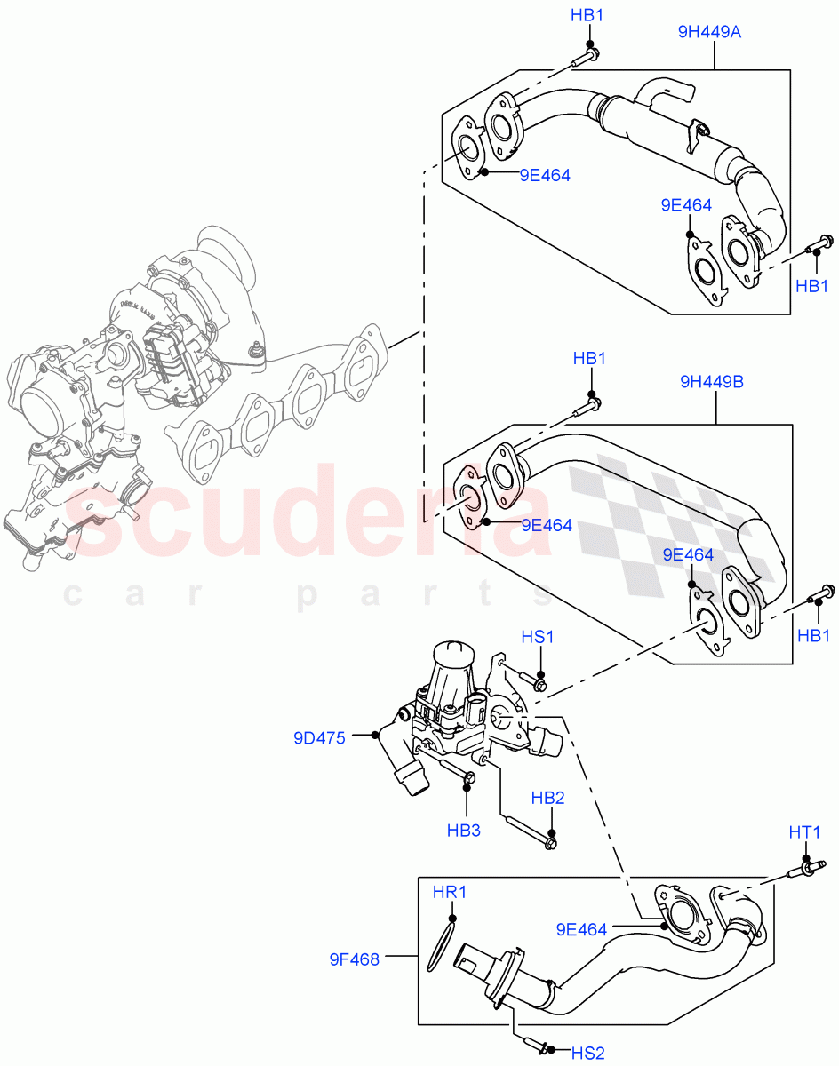 Exhaust Gas Recirculation(LH Side, Solihull Plant Build)(2.0L I4 DSL MID DOHC AJ200,L6 Diesel Emissions,2.0L I4 DSL HIGH DOHC AJ200,Stage V Plus DPF,Japanese Emission + DPF,EU6 + DPF Emissions,DPF + DE-SOX)((V)FROMHA000001,(V)TOJA999999) of Land Rover Land Rover Range Rover Velar (2017+) [2.0 Turbo Diesel]