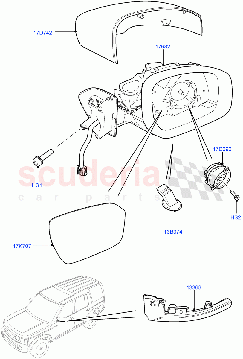 Exterior Rear View Mirror((V)FROMEA000001) of Land Rover Land Rover Discovery 4 (2010-2016) [5.0 OHC SGDI NA V8 Petrol]