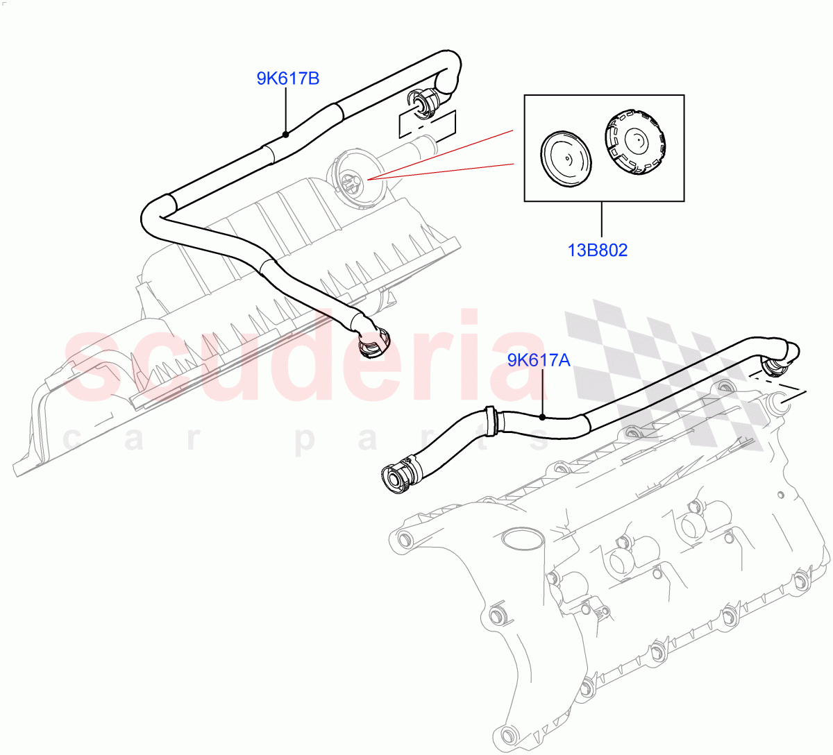 Emission Control - Crankcase (Solihull Plant Build) (3.0L DOHC GDI SC V6 PETROL) ((V) FROMEA000001) of Land Rover Land Rover Discovery 5 (2017+) [3.0 DOHC GDI SC V6 Petrol]