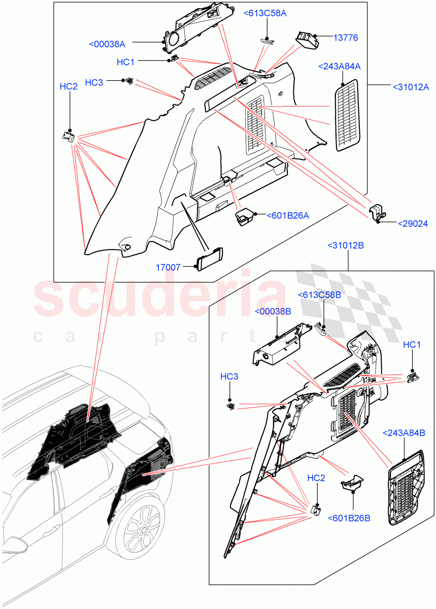 Side Trim(Luggage Compartment)(Changsu (China),60/40 Load Through With Slide,Climate Control - Chiller Unit,Less Chiller Unit)((V)FROMFG000001) of Land Rover Land Rover Discovery Sport (2015+) [2.2 Single Turbo Diesel]