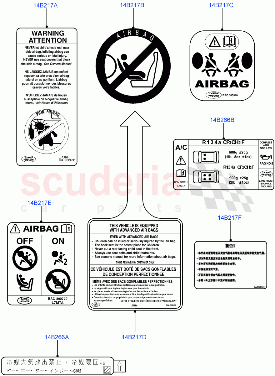 Labels(For Air Bag / Air Conditioning)((V)TO9A999999) of Land Rover Land Rover Range Rover Sport (2005-2009) [3.6 V8 32V DOHC EFI Diesel]