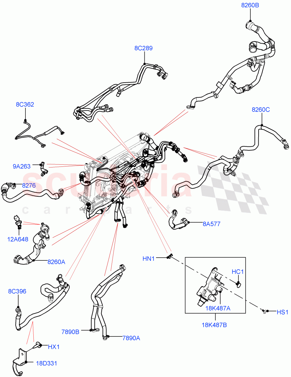 Cooling System Pipes And Hoses (3.0L DOHC GDI SC V6 PETROL, Active Tranmission Warming) ((V) FROMKA000001) of Land Rover Land Rover Range Rover Velar (2017+) [3.0 DOHC GDI SC V6 Petrol]