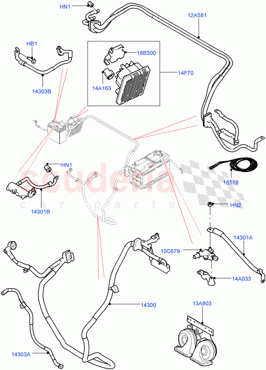 Battery Cables And Horn (RHD) ((V) FROMEA000001) of Land Rover Land Rover Discovery 4 (2010-2016) [5.0 OHC SGDI NA V8 Petrol]