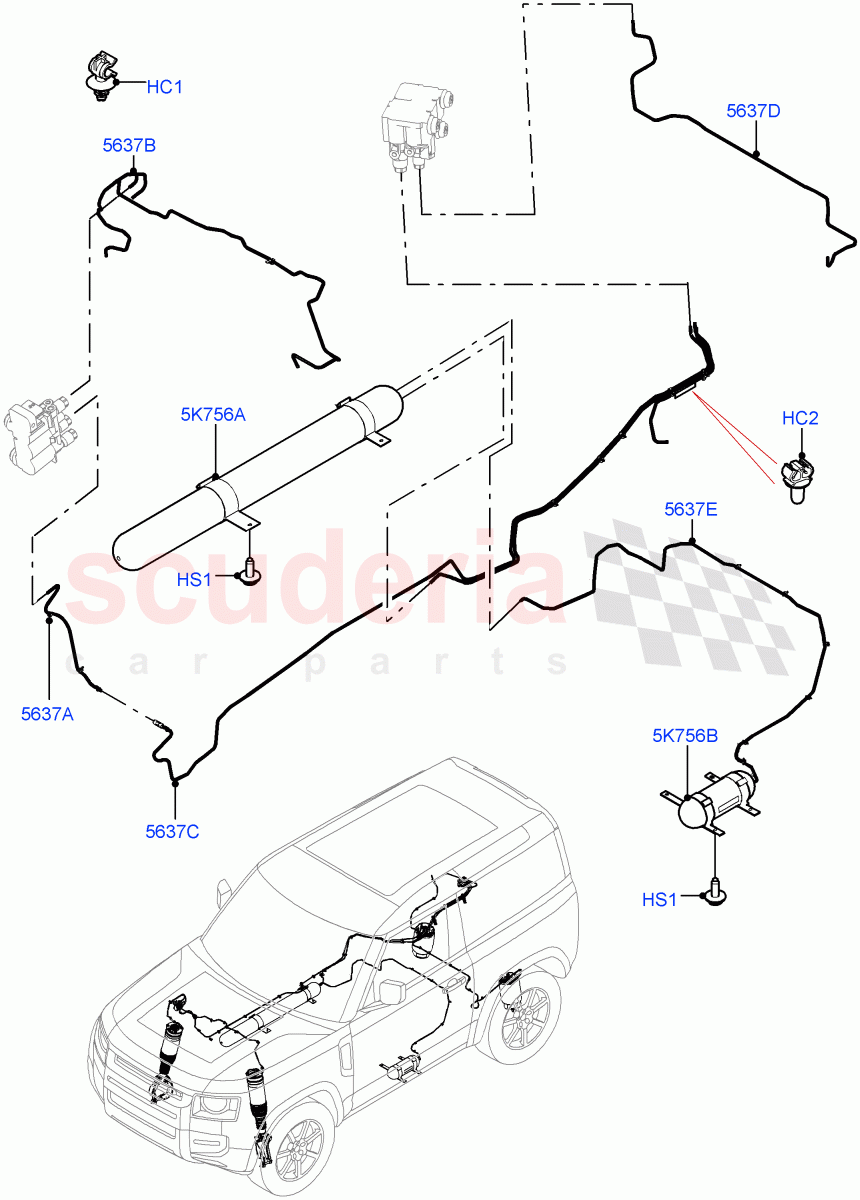 Air Suspension Compressor And Lines(Short Wheelbase,With Four Corner Air Suspension) of Land Rover Land Rover Defender (2020+) [3.0 I6 Turbo Diesel AJ20D6]