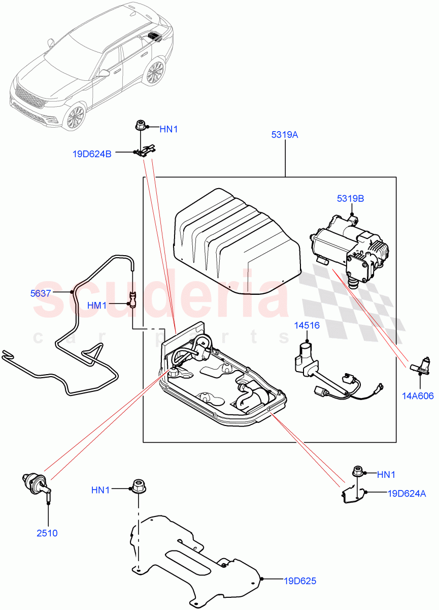 Air Suspension Compressor And Lines(With Four Corner Air Suspension,With Performance Suspension)((V)TOLA999999) of Land Rover Land Rover Range Rover Velar (2017+) [3.0 I6 Turbo Diesel AJ20D6]