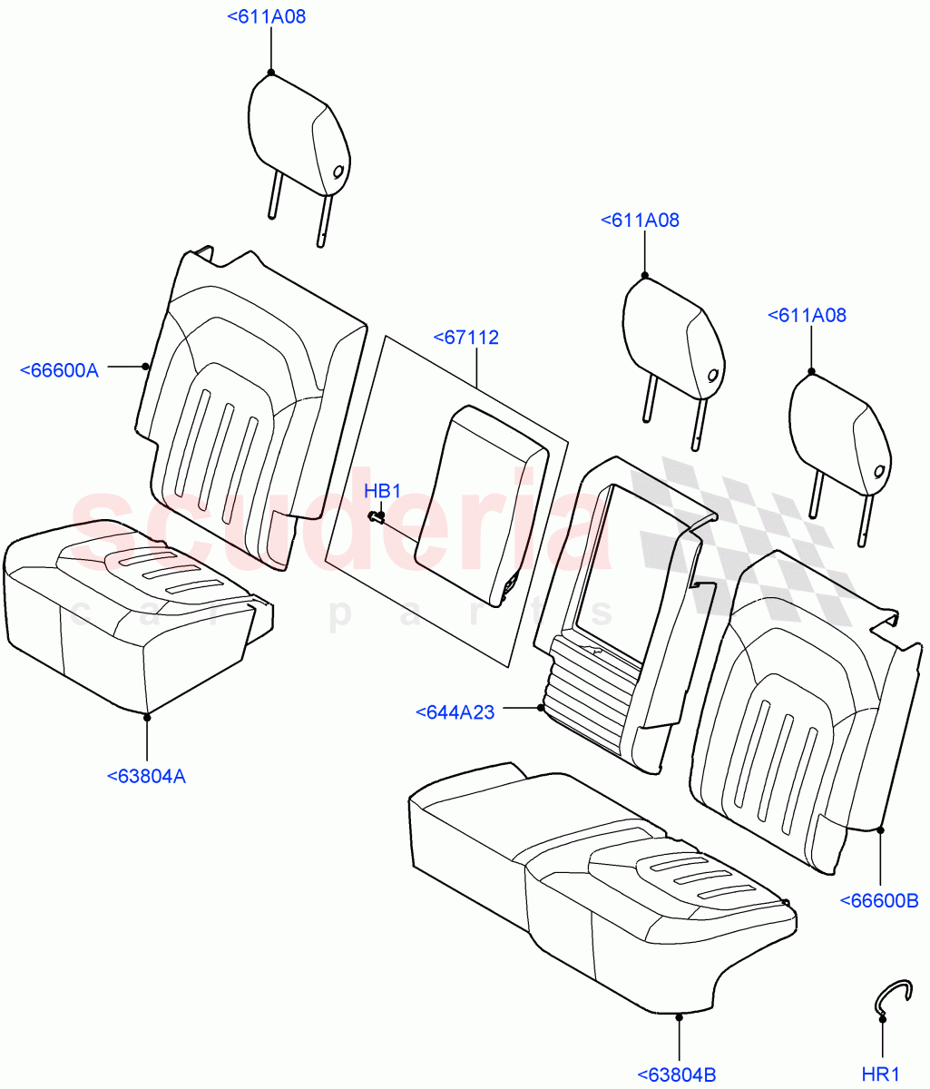 Rear Seat Covers(Standard Wheelbase,Miko Perf/ PVC,60/40 Load Through With Slide) of Land Rover Land Rover Defender (2020+) [2.0 Turbo Petrol AJ200P]