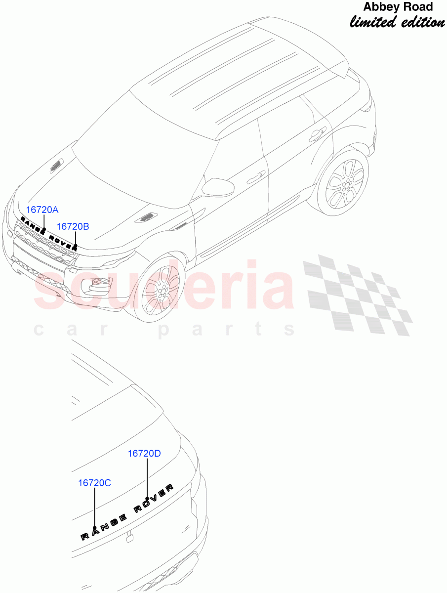 Name Plates(Abbey Road LE)(Halewood (UK),Front Range Rover Badge - Red)((V)FROMFH000001) of Land Rover Land Rover Range Rover Evoque (2012-2018) [2.0 Turbo Petrol GTDI]